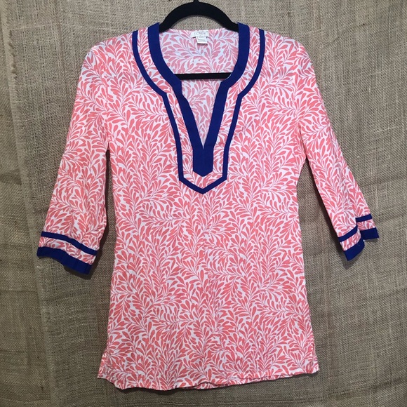 J. Crew Factory Tops - J Crew SZ XXS Tunic Top Pink Blue Short Sleeve